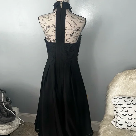 Nicole Miller Black Halter Floral Applique Prom Dress - Picture 2 of 4